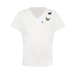 White Butterfly Accent V-Neck T-Shirt