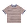 Retro Striped Casual Blue Ribbed T-Shirt