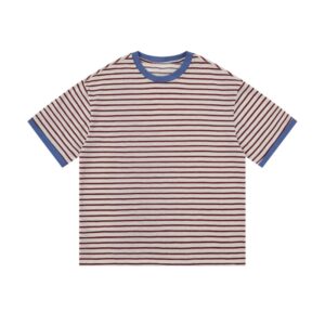 Retro Striped Casual Blue Ribbed T-Shirt