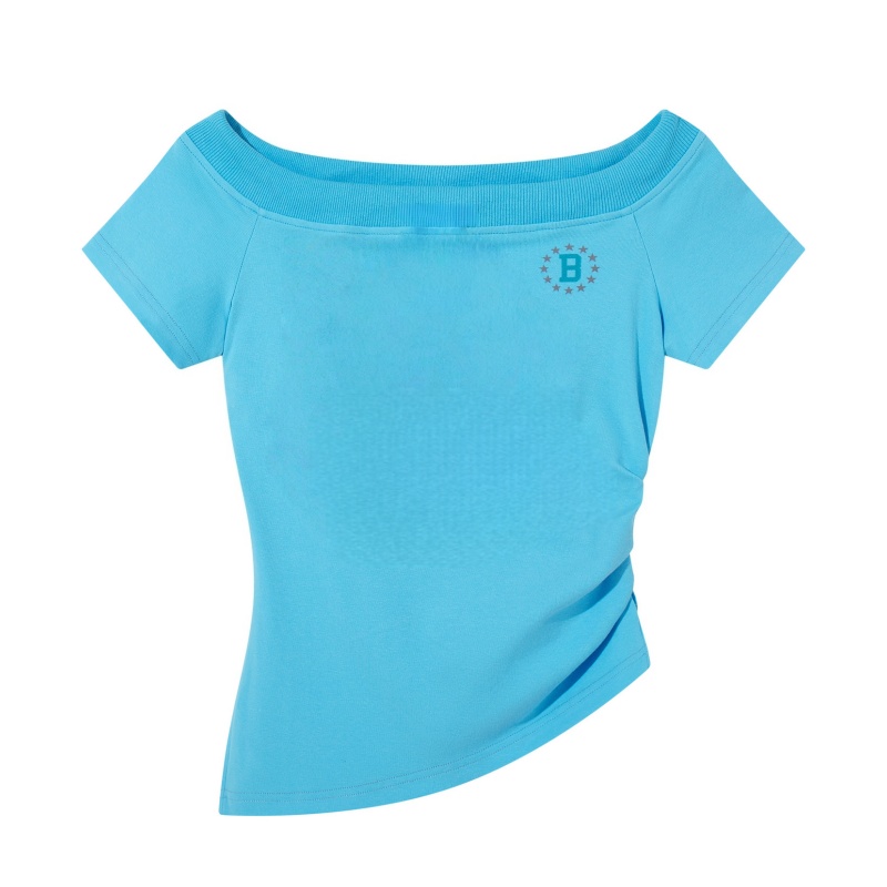 Blue Off-Shoulder Fashion T-Shirt