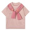 Pink Shawl Neck Striped T-Shirt