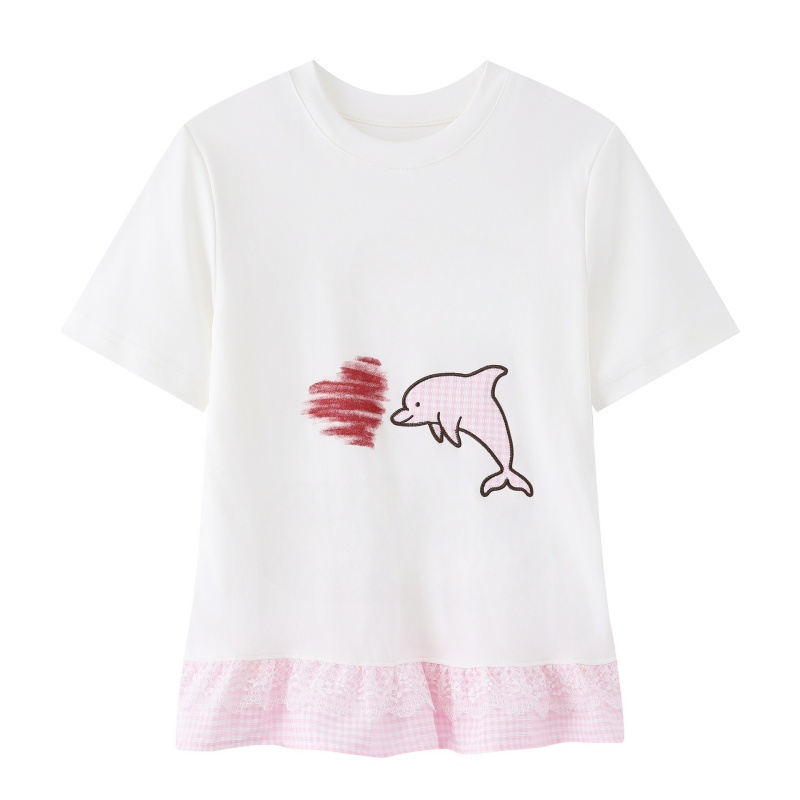 Playful Dolphin Pattern Pink T-Shirt